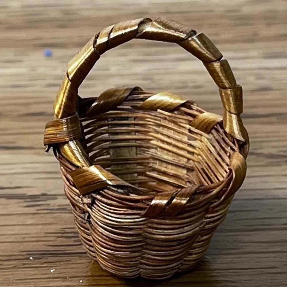 Mini Woven Basket Rustic Farmhouse Dollhouse Decor Primitive Wicker 2in